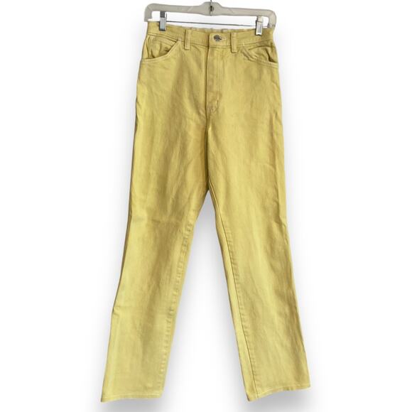 Vinteage 90s Wrangler High Waist Yellow Cotton Denim Straight Leg Jeans 25x28